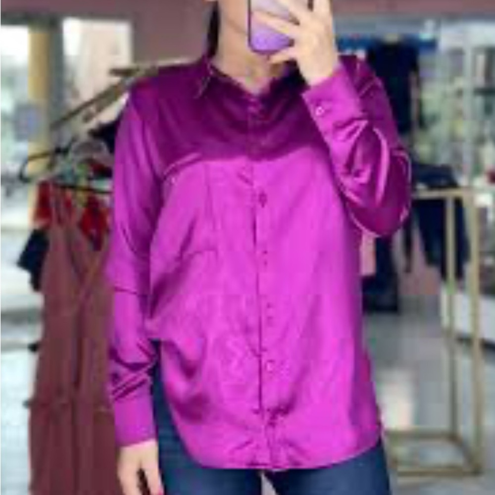 Purple Long‎ Sleeve Button Down Shirt with Dress Collar